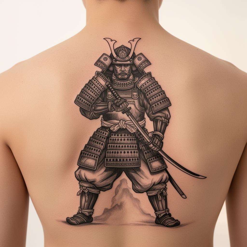 Samurai tattoo on the right shoulder